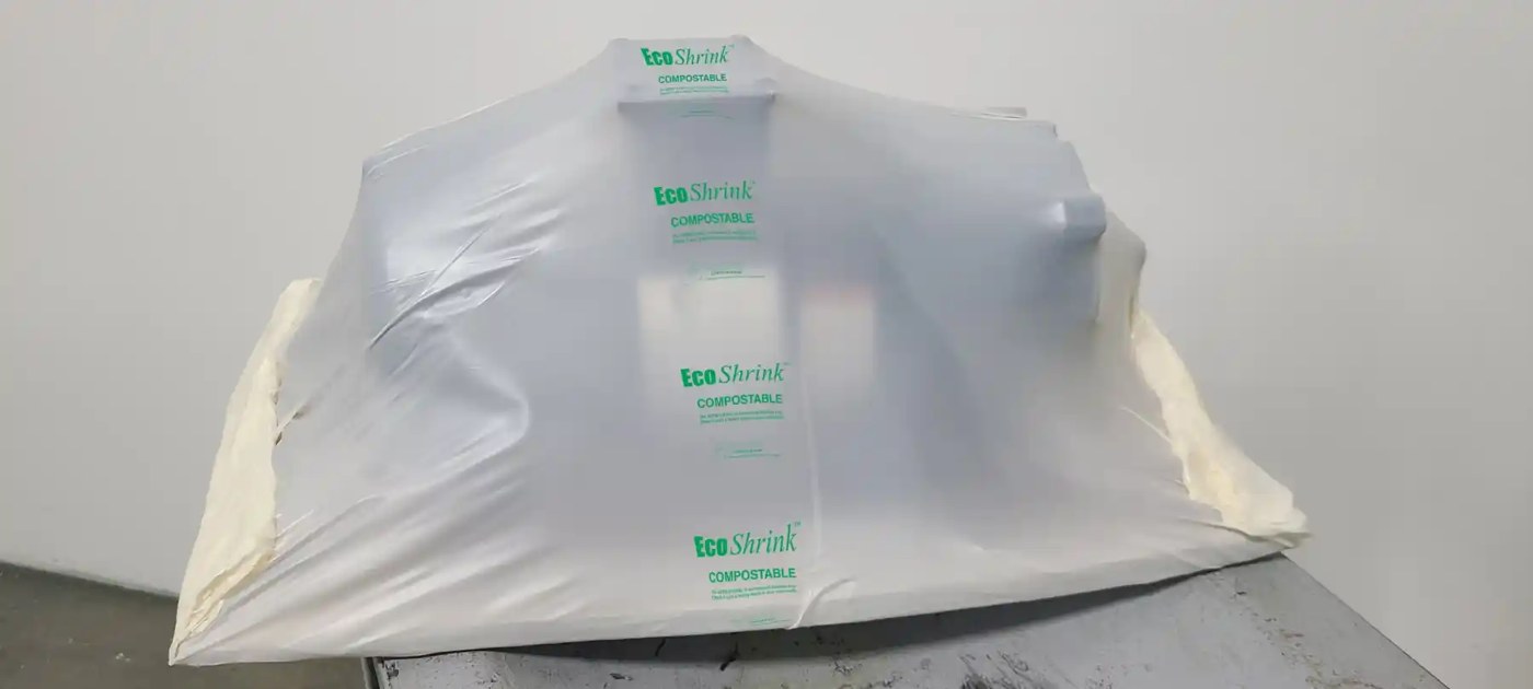 EcoShrink compostable film wrapped around industrial equipment