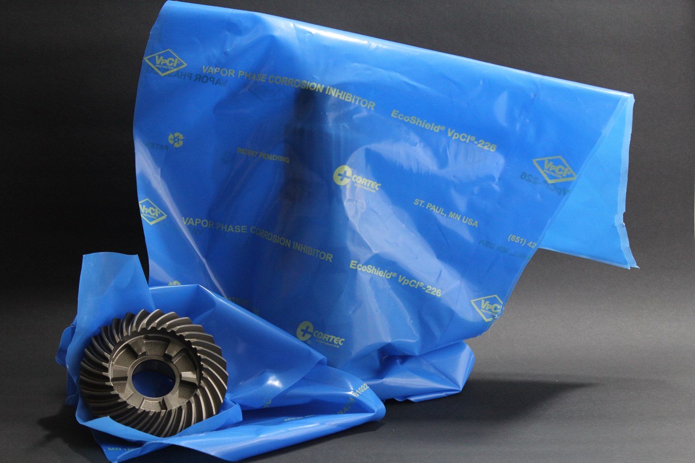 EcoShield VpCI-226 corrosion inhibiting film protecting a metal gear
