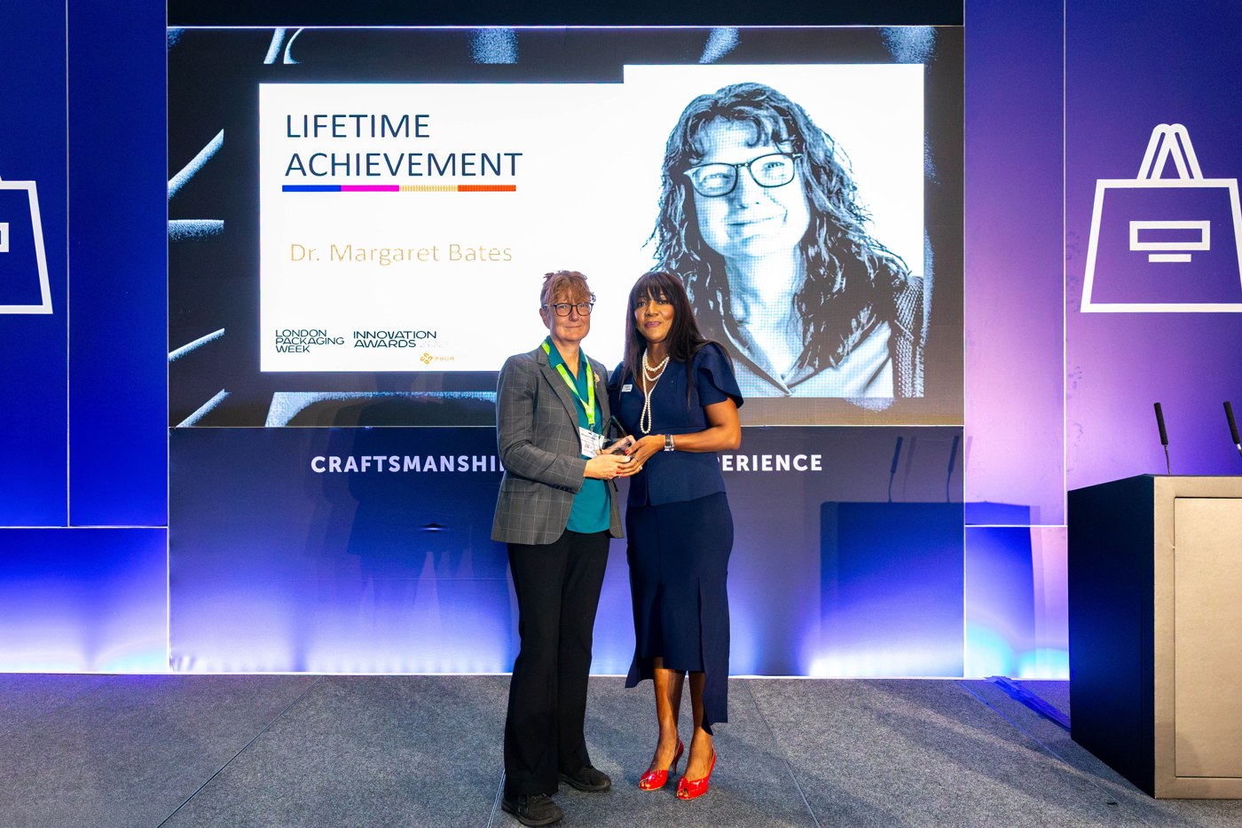 Margaret Bates receiving the Lifetime Achievement Award