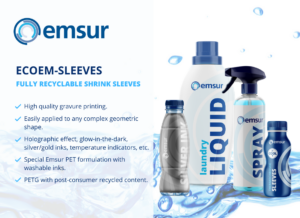 EMSUR PRESENTS ITS NEW RANGE OF SHRINK SLEEVES, ECOEM-SLEEVES, WHICH ARE FULLY RECYCLABLE ALONG WITH PET BOTTLES.